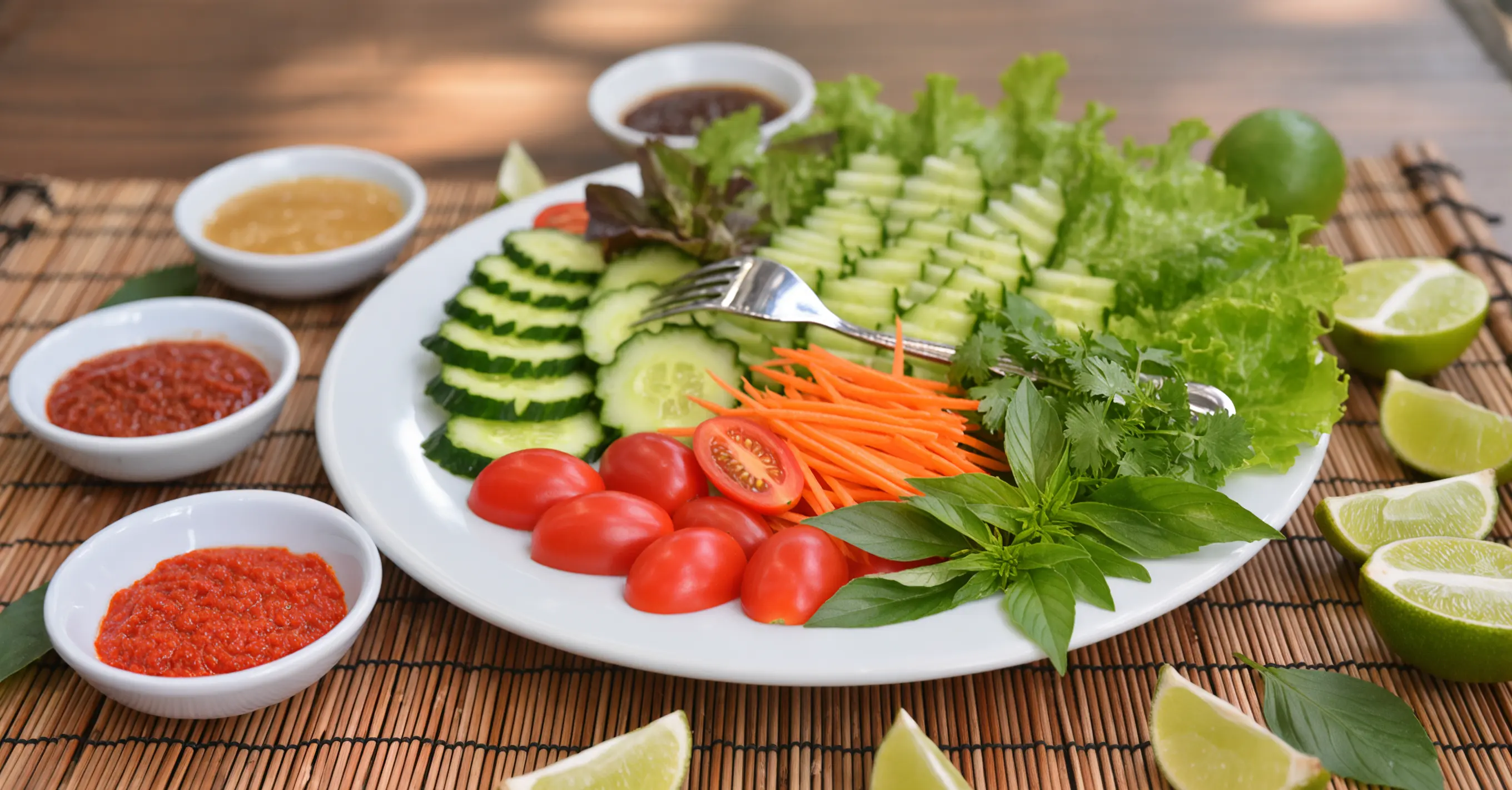 Lalapan (Indonesian Fresh Raw Vegetables) - Indonesian recipe with sambal
